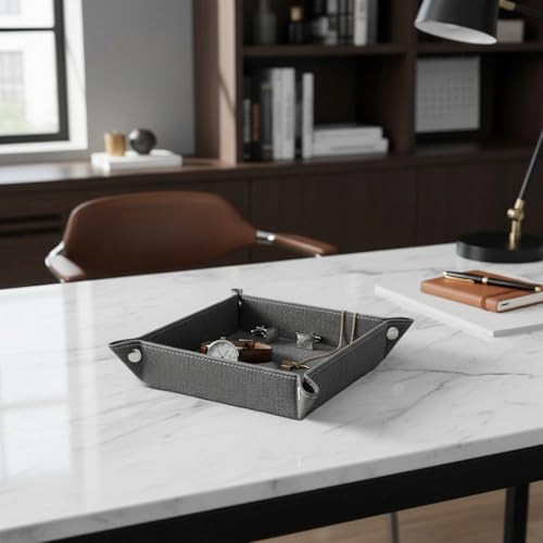 UnionBasic Small Valet Tray, Jewelry Tray for Rings Watches Earrings, Entryway Catchall Caddy for Coins Keys Change, Nightstand Bedside Valet Holder, Trays for Electronic Gadgets, Barry Grey - color: Barry Grey, size: 5.4" x 5.4" x 1.6"