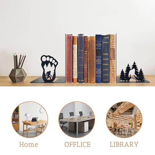 Bigfoot Decor Unique Bookends – Eye-Catching Sasquatch Gifts for Bigfoot Enthusiasts - Decorative Bookends for Shelves – Fun Bookends for Kids – Versatile Black Book Stopper to Hold Books