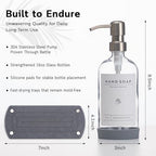 [Luxury] Kitchen Soap Dispenser Set - 16OZ Clear Glass Bottle, Stainless Steel Pump, Instant Dry Tray, Waterproof Labels, Non-Slip Silicone Pad, and Dish Brush | Upgrade for Your Kitchen and Bathroom - color: Transparent Bottle + Silver Pump