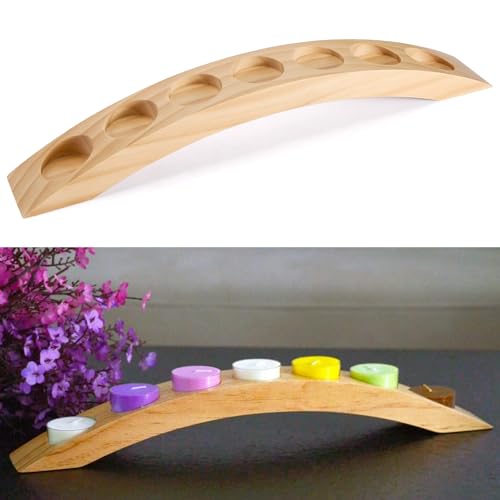 Wooden Tea Light Candle Holder Bar, Bridge Candle Holder Tray - 7 Holes - Natural Wood Color - color: Natural Wood Color
