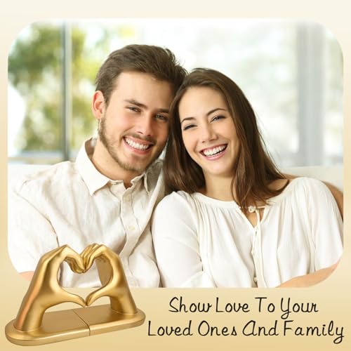 Gold Decorative Bookends for Shelves, Heart Hands Book Ends Sculpture Aesthetic Decor for Bedroom Living Room Merch Apartment Bookshelf Birthday Women Decorations Stuff Aesthetic - color: Gold