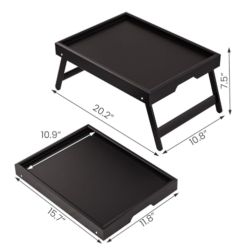 VERTORGAN 3 Pack Bamboo Bed Tray Table with Folding Legs,Breakfast Trays,Serving Tray,Laptop Tray for Working,Food Snack Tray for Bed and Sofa(Black) - color: Black