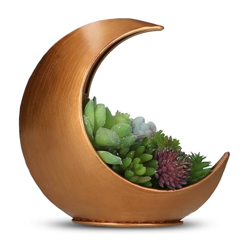 Table Planter - Desk Moon Planter – Candle Holder - Boho Planters for Indoor Plants, Succulents, Air Plant, Cactus, Faux, Artificial Plants -Witchy Gifts for Women, Birthdays, Plant Lovers - color: Gold