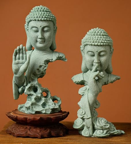livelyfish Meditating Buddha Statue Zen Garden Statues Sandstone Thinker Buddha Sculpture Figurine for Fish Tank Aquarium Home Decorations, Gift (A) - size: A