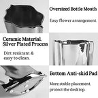 BLOFLO Silver Ceramic Modern Vase Crinkle Fold Paper Bag Handmade Ceramic Vase, Creative Flower Arrangement Ornaments, Decorative Vases for Home Decor, Mantel, Living Room Decoration (Silver)