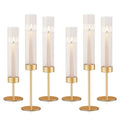 Gold Hurricane Candle Holders: Fluted Candlestick Holders for Wedding Tall Brass Taper Candle Holder Modern Candle Sticks Holder Decor for Table Centerpiece Party Birthday Christmas Set of 6 - size: Set of 6