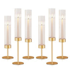 Gold Hurricane Candle Holders: Fluted Candlestick Holders for Wedding Tall Brass Taper Candle Holder Modern Candle Sticks Holder Decor for Table Centerpiece Party Birthday Christmas Set of 6 - size: Set of 6