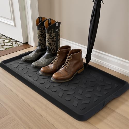 tchdio Durable Rubber Boot Tray and Shoe Mat for Entryway - Heavy Duty Waterproof Shoe Tray Organizer, Non Slip Boot Trays for Front Door, Entryway Muddy Shoes Storage, 16x27.5 Inches - color: Black Diamond, size: 16"x27.5"