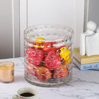 10" Wide 10" High Decorative Glass Cylinder Vase with Dimpled Circle Pattern, 8 Inch Tall, Clear (1, 10"x10") - size: 10"x10"