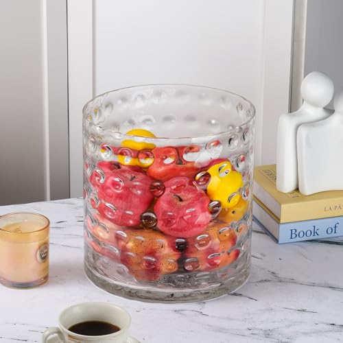 10" Wide 10" High Decorative Glass Cylinder Vase with Dimpled Circle Pattern, 8 Inch Tall, Clear (1, 10"x10") - size: 10"x10"