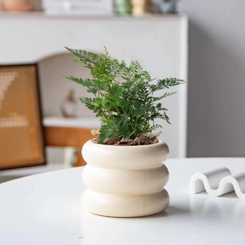 Ceramic Plant Pot Indoor, 4.5 Inch Flower Pot with Drainage Hole, Small Bubble Design Ceramic Planter for Home & Office Decor (Beige) - color: S-beige, size: 4.7inch