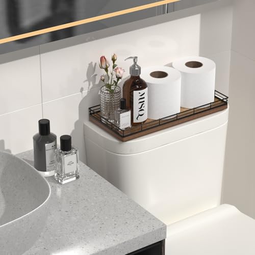 Acacia Bathroom Toilet Tank Tray, 13" Wood Toilet Paper Storage Basket Back of Toilet Basket Organizer, Vanity Tray for Perfume Makeup Candle Kitchen Counter Coffee Table Decor - color: Acacia, size: 13" x 6.5" x 1.5"