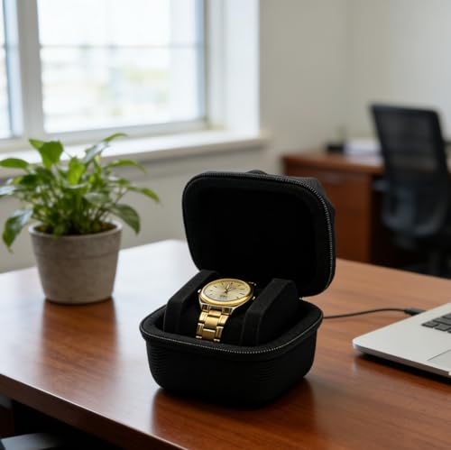 Watch Case for Travel, Single Hard Watch Case with Custom Pillow, Display or Storage for Mens Wristwatch, Smartwatch, Sports Watch, Fits up to 55mm Face Size with 18CM Cleaning Cloth (1 Slot) - size: 1 Slot