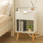 Fultyle White Nightstand with Charging Station, Mid Century Modern Bedside Table with Drawers and Outlet,Side Tables Living Room, Wooden Night Stand for Bedroom, Office (White) - color: White With Charging Station