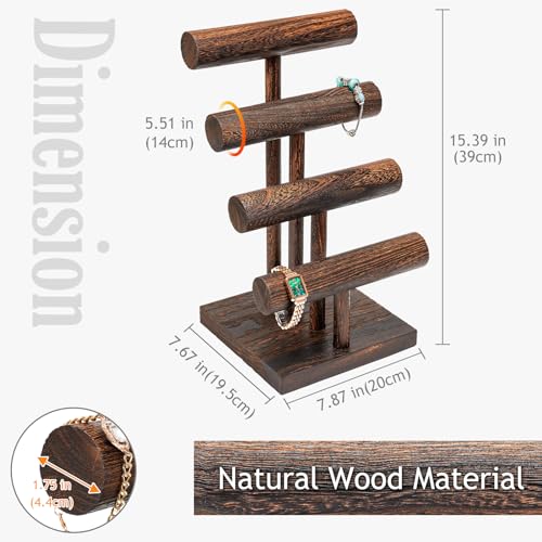 ProCase Bracelet Holder Display Bracelet Organizer, Wooden Bracelet Stand for Selling, T-bar Bangle Storage Rack Wood Watch Display Tower for Business - 4 Tier, Brown - color: Brown, size: 4 Tier