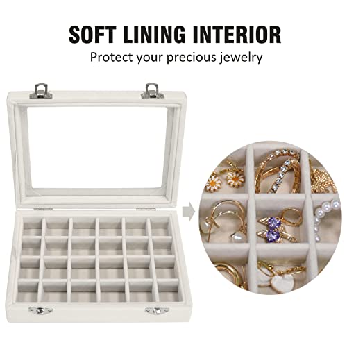Vicoter Velvet Jewelry Box 24 Grid Jewelry Ring Display Organiser Box Tray Holder Earrings Storage Case for Girls Wife Mom Women (Beige) - color: Beige
