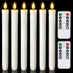 Homemory Real Wax LED Flameless Taper Candles with Timer, Dripless Fake Candlesticks with 3D Flickering Flame, 9.6 Inches White Window Candle for Fireplace Christmas Halloween - style: Farmhouse - White 9.6"