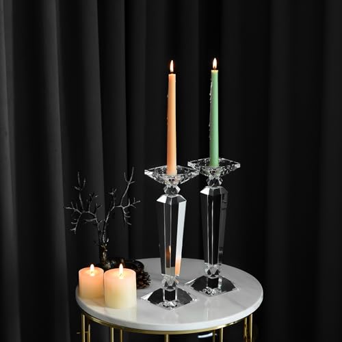 Crystal Candle Holders Set of 2,Crystal Taper/Pillar Candlestick Holders,Ultra Elegant & Modern Centerpiece Home Décor,Wedding(12inch Tall) - size: 12"