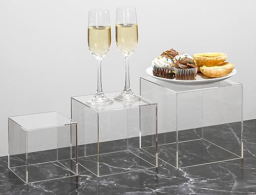 Red Co. Set of 3 Crystal Clear Acrylic Cube Display Nesting Riser Stands with Hollow Bottoms | Transparent - color: Clear, size: 4",5",6" - 1 pack