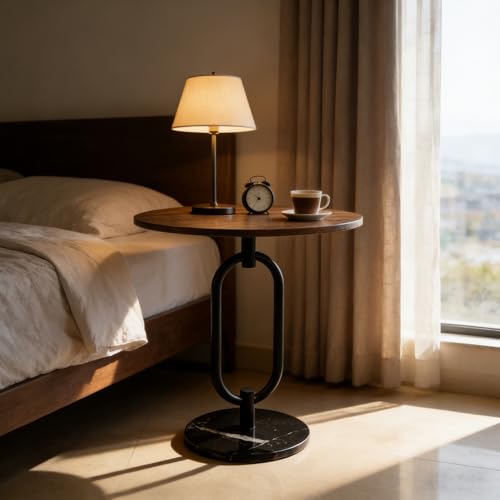 17In(W) x19In(H) Round End Table Heavy Duty Modern Side Table Stable Sofa Side Table Marble Base Accent Coffee Table Nightstand for Living Room Bedroom-Amber - color: Amber-a