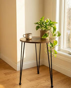 17 Inch Tall Metal Plant Stand Indoor,Heavy Duty Flower Pot Holder with 11.5 Inch Modern Round Board Table,Sturdy Metal Tripod Design Side Table,Matte Black - color: Walnut