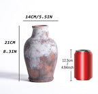 Handmade Rustic-Style Ceramic Decorative vase, Dimensions 8.3 x 5.5 inches, Featuring Distressed Gray and Terracotta hues, Suitable for Rustic, Country, and Various Decor Styles.