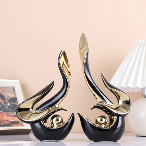 XMGZQ Mid Century Modern Abstract Art Home Decor Accent,Porcelain Statues for Living Room Coffee Table Centerpieces for Dining Room,Ceramic Sculptures and Gold Knick Knacks for TV Stand Decor (Black) - color: Black