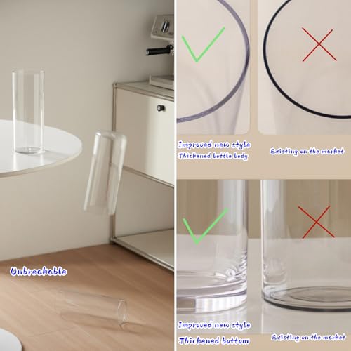 Acrylic Cylinder Plastic Vase for Centerpiece, Unbreakable Hurricane Tall Large Plastic Vases for Proposals Wedding, Hydroponic Decor Base Set of 2 with DIY Stickers(D 4" + D 4.8" X H 12" Clear) - color: 2 Clear-b