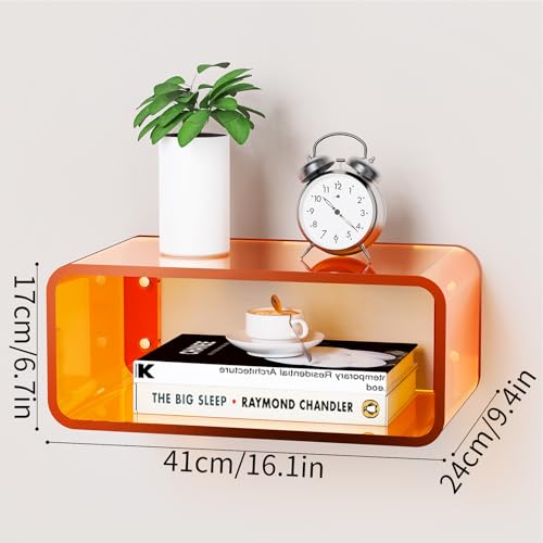 Acrylic Floating Nightstand, Bedside Table, Nightstand Shelf Wall Mounted Bedside Shelf (Orange, Small) - color: Orange