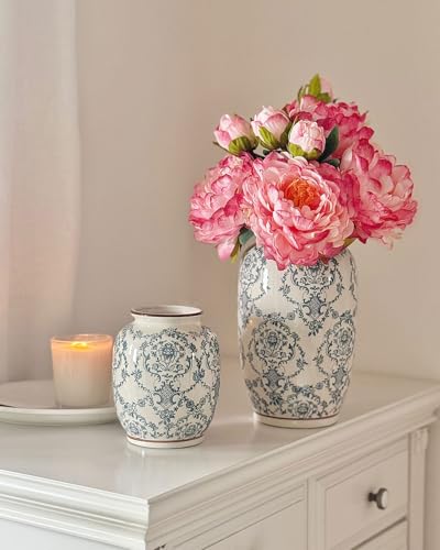 Vintage Tall Chinoiserie Ceramic Vase, Porcelain Decorative Flower Vase for Centerpiece Living Room Table Shelf, Retro Country Decor