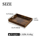 Hanobe Brown Decorative Serving Trays: Rustic Brown Rectangle Tray Decor with Cutout Handles for Coffee Table Ottoman Living Room Kitchen Home Decor - size: 13.4" x 9.5" x 1.8"