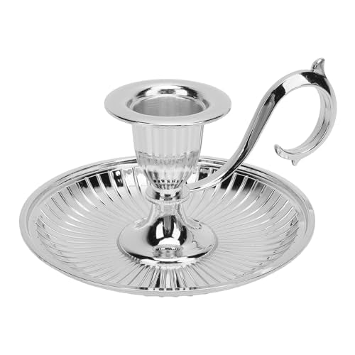 Vintage Candle Holder, Elegant zinc Alloy Taper Candle Stick Stand with Large Curved Handle for Dinner Table Decor and Wedding Parties Silver - color: Silver