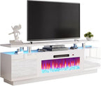 AMERLIFE Fireplace TV Stand with 36" Fireplace, 70" Modern Fireplace Entertainment Center LED Lights, 2 Tier TV Console Cabinet for TVs Up to 80", White & White - color: White & White, size: 70"