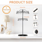 iDavosic.ly 2 Tier Rotating Necklace Holder Organizer with 42 Hooks, Adjustable Metal Bracelet Display Stand Rack, Extra Tall Keychain Spinning Tree Tower for Women, Black - color: Black