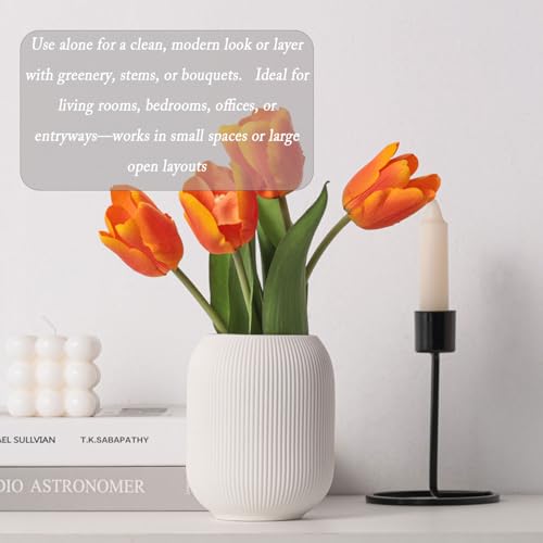 Ceramic Vase Set of 3, Decorative Vases Home Decor Modern Minimalist Pottery Vases for Bouquet Pampas Grass Dried Fresh Flowers, Bookshelf, Living Room, Shelf, Bedroom, Entryway Mantel Decor-White - color: White