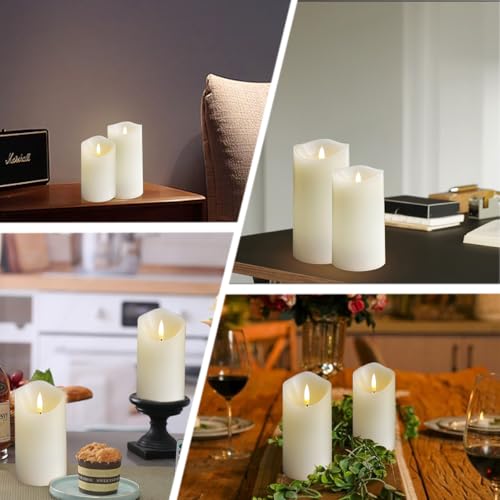 Rechargeable Flameless Candle, Flashing LED Pillar Real Wax Candle with Remote Control and Timer,Decorative Electronic Candles, 1 Set of 3 - color: White-Droplet 3Pcs