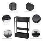 Narrow Side Table,3-Tier Slim End Table with Storage Shelf,Modern Sofa Table Thin Side Table for Narrow and Small Spaces, Skinny Bedside Table Small Nightstand with Magazine Rack Space Saving/Black - color: Black