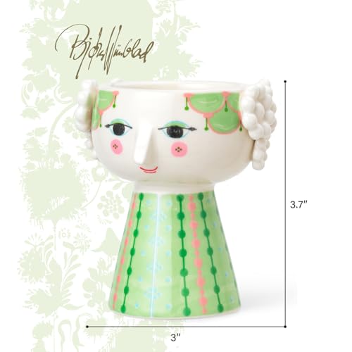 Bjørn Wiinblad Eva Candleholder | Hand-Painted Glazed Ceramic | Light Green | 3.7 in