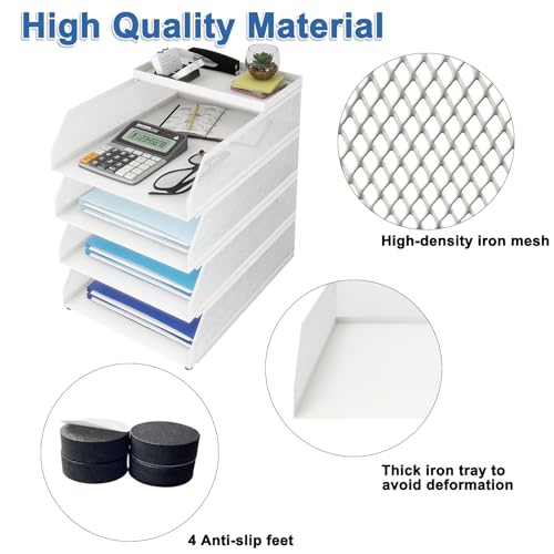 Natwind 4-Tier Stackable Paper Tray, Metal Mesh Desktop Organizer, Paper Sorter, Letter Trays,File Document Storage Rack for for Home, Office, School (White) - color: White, size: 4 tier