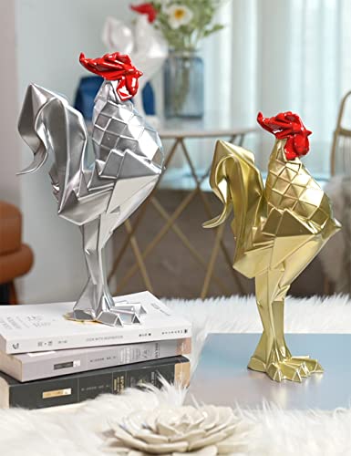 Rooster Sculpture Statue Animal Figurine Modern Decor Art Home Gift for Table Bookshelf Desk Polyresin Silver 12.2 Inch - color: Silver