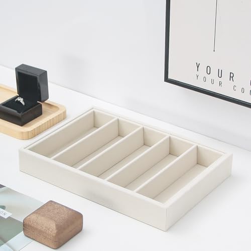 Bedside Organizer - Multi-use Holder for Desk Drawer, Nightstand, Desktop - Catchall Tray for Jewelry, Sunglasses, Phone, Watch, Perfume, Lipstick (Beige 5Grid) - color: Beige Velvet, size: 5 Grid