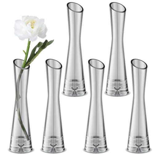 Lallisa 6 Pcs Glass Bud Vases for Centerpieces Maria Modern Clear Small Skinny Decorative Single Flower Bud Vase for Wedding Party Event Home Office Decoration(7.87 Inch,Grey) - color: Gray, size: 7.87 Inch