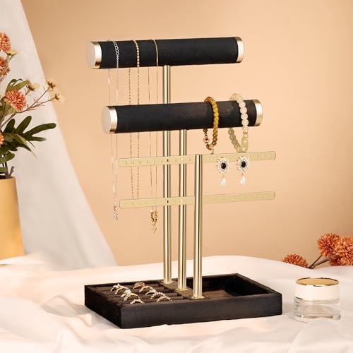 bussdis 3 Tier Bracelet Holder Display - Detachable T Bar Black Velvet Bracelet Holder, Jewelry Holder Organizer for Bracelet, Necklace, Earrings, Rings - color: Black, size: Standard