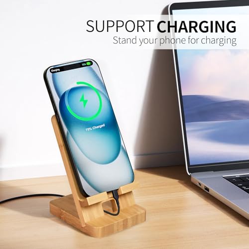 Cell Phone Stands, Desktop Stand, Luxury Nature Wood Magnetic Phone Stand for Desk, Compatible with iPhone & All Cell Phones, Ultra-Stable, Portable & Non-Slip Design, Bamboo