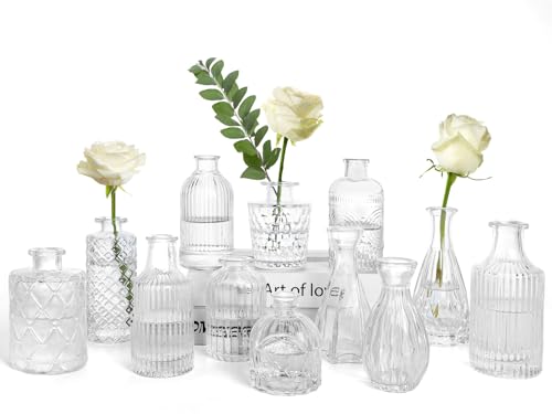 TBWIND Glass Bud Vases Set of 12, Small Vases for Centerpieces, Vintage Mini Vases for Wedding Decor, Clear Glass Bud Vase in Bulk, Office and Home Table Flower Décor - color: 12pcs-clear