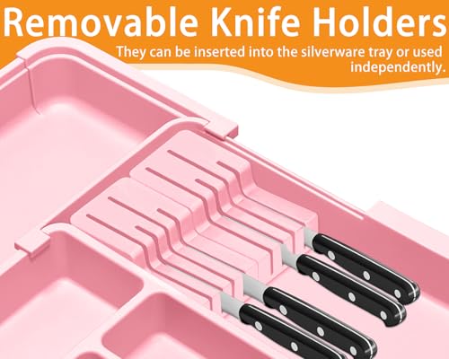 Homecor Silverware Organizer - Expandable Large Kitchen Drawer Organizer Utensil Organizer with 2 Knife Block Inserts, 22"x 19"Cutlery Tray with Drawer Dividers for Kitchen Flatware (Pink) - color: Pink