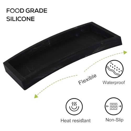 Bathroom Trays for Counter, Slicone Vanity Trays for Bathroom, Rectangle Sponge Holder for Kitchen Sink - Marble Black - color: Marble Black, size: 9.8" x 4.7"