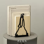 ALUA - Metal Bookend Modern Line Art Design Heavy-Duty and Scratch-Resistant Space-Saving Organizer (C, Black)