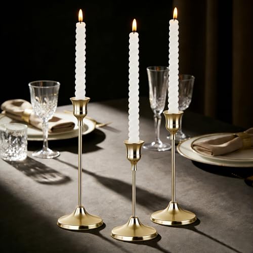 10 Sets Candle Gold Metal Candlestick Holders - HearthLume Vintage Modern Metal Taper Candle Holders, Decorative Centerpiece for Table Mantel, Wedding Kitchen Home Decor, Wedding Gift,30Pcs - color: Gold, size: 30pcs