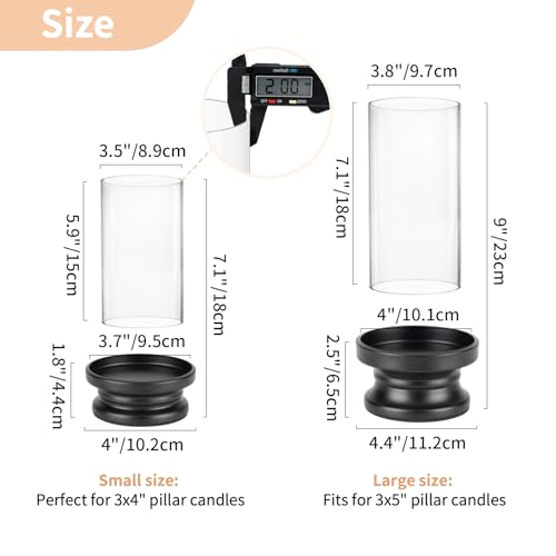 NUPTIO Hurricane Glass Candle Holder: Set of 2 Black Pillar Candle Holders with Glass Cylinder - Metal Pillars Candleholder for Halloween Thanksgiving Fireplace Living Room Decor - color: Black